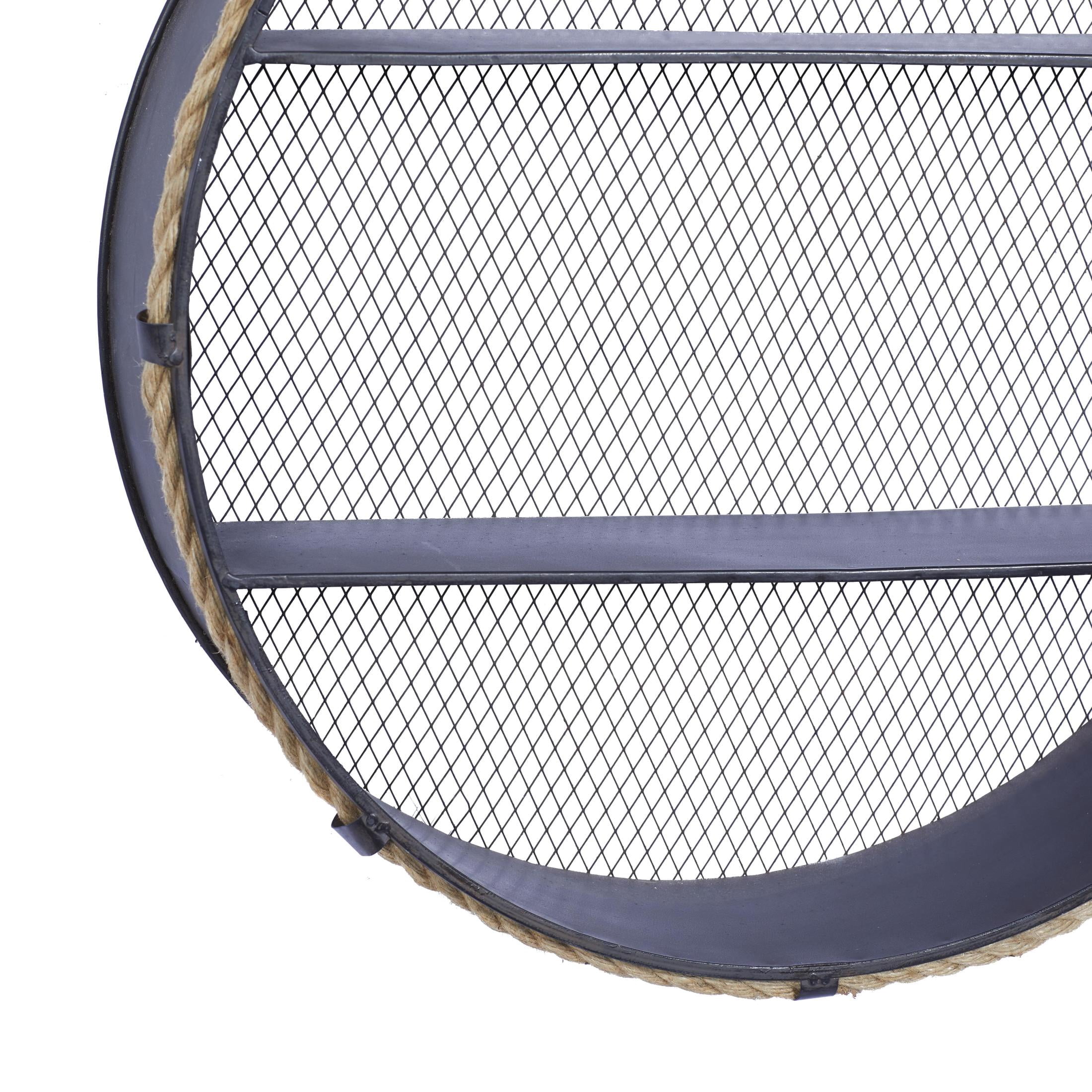 DecMode 24" x 6" Round 2-Tier Black Wall Shelf with Hanging Rope