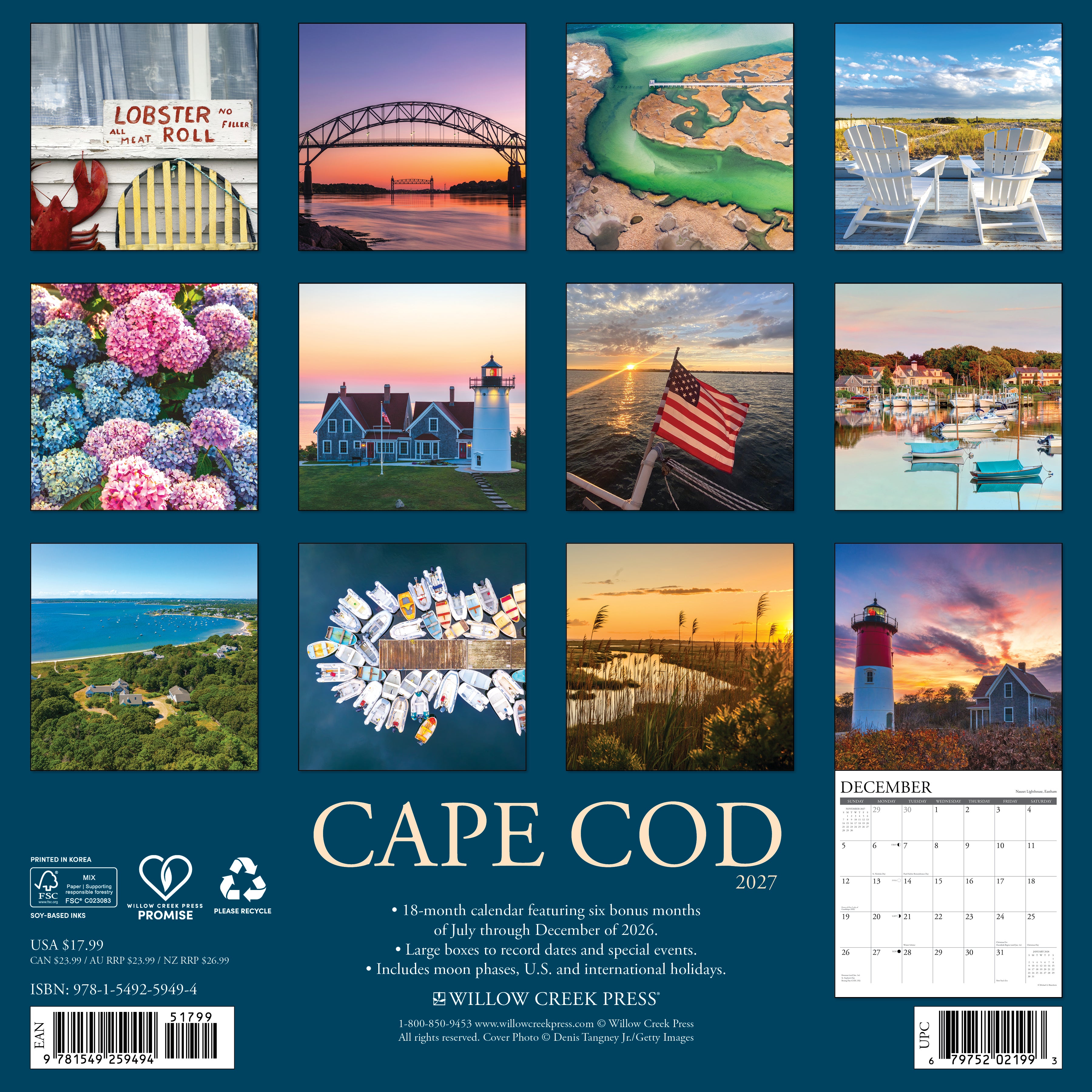 Willow Creek Press, Cape Cod 2027 Wall Calendar
