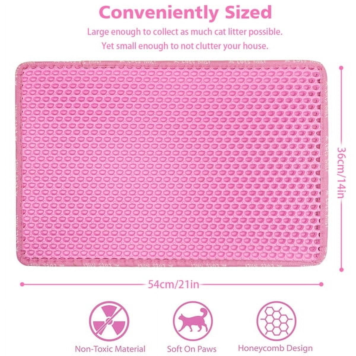 imerelez Cat Litter Mat, 24x14 Inches Large Double Layer Honeycomb Cat Litter Trapping Mat, Non Slip Waterproof Urine Proof Cat Litter Box Mat for Floor, Kitty Litter Rug, Cat Supplies, Pink