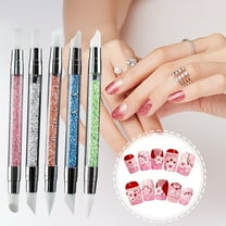5 Pcs Nail Art Sculpture Pen, Dual Tipped Silicone Nail Tools, Silicone Head Acrylic Handle Nail Art Brushes, Rhinestone Nail Polish Carving Pen, Nail Art Tools for Home Salon