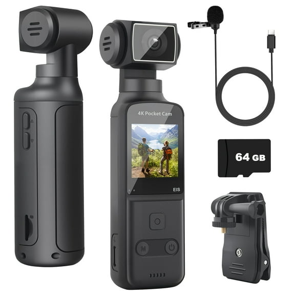 4K Body Camera with External Microphone, Mini Video & Audio Pocket Cam 270° Rotation Camera for Outdoor Sport, Bike, Travel, Police Law Enforcement, Personal Civilians, 64GB Included