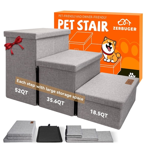 Pet Stairs Zerbuger de 3 peldaños con almacenamiento para perros y gatos de hasta 200 libras