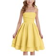 thumbnail image 4 of Bigetiay Girls Sleeveless Spaghetti Strap Yellow Dress For Girls Layered Ruffled Smocked Summer Dresses, Size 8Y-16Y, 4 of 6