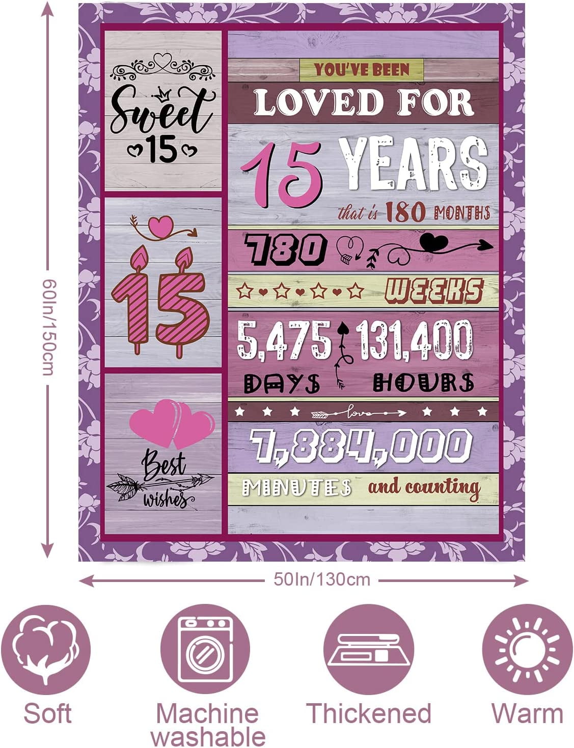  Peliny Chrid Quinceanera Gifts Blanket - 15 Year Old