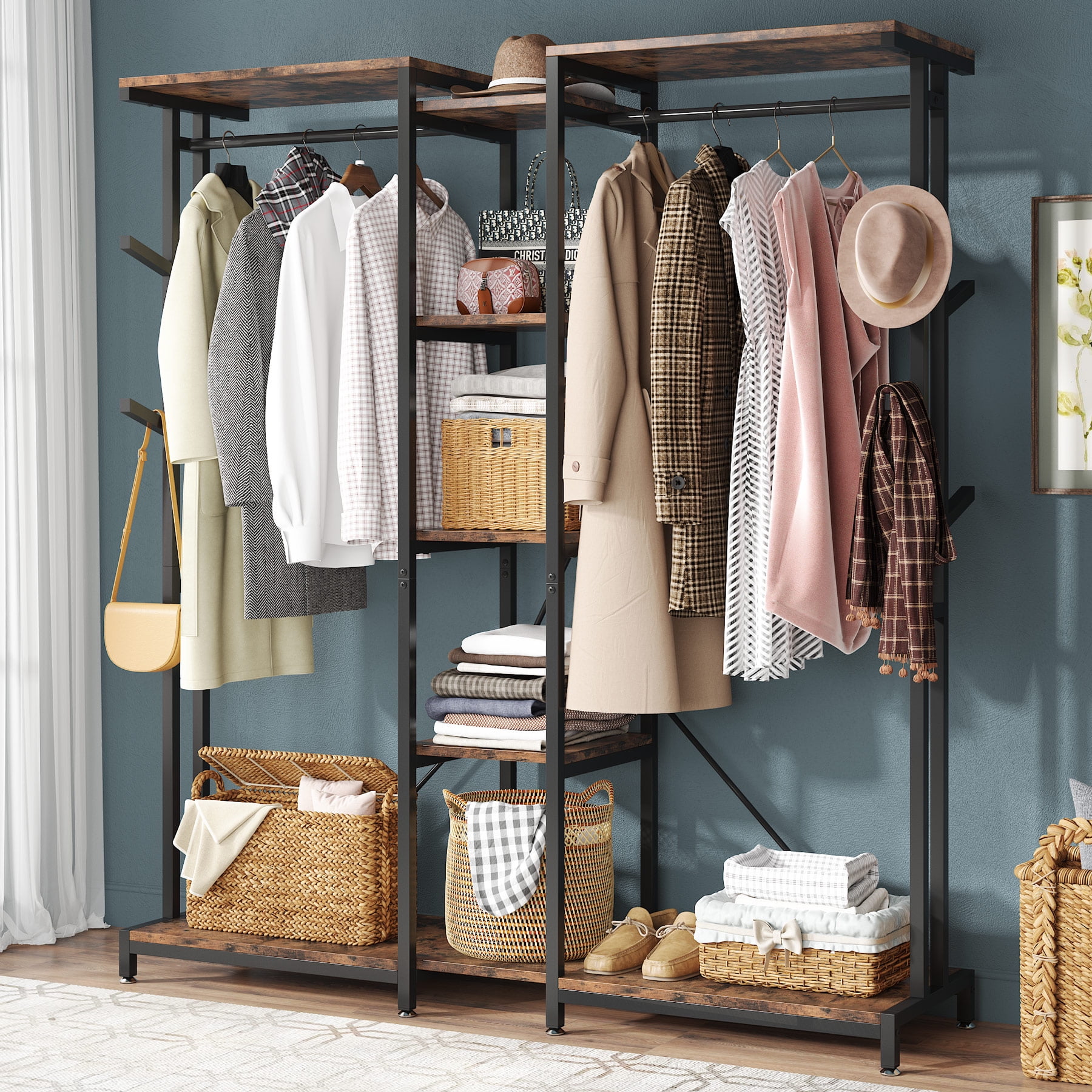 Closet Organizer System Shelves Clothes Rack Storage Open Wardrobe Hanging Rail 