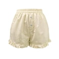thumbnail image 3 of LIIPEE Women Shorts Summer Solid Color Fashion Texture Elastic Waist Ruffle Casual Mini Shorts With Pockets Ladies Comfortable Breathable Soft Daily Beach Bottoms,S, 3 of 4