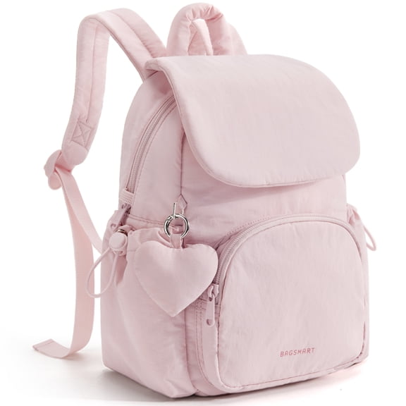 BAGSMART Women's Mini Backpack, Fashion Ladies Small Bookbag with Heart Decoration for Everyday Commute, Pink
