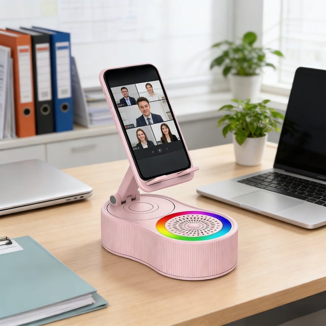 HaoXun Rotating Speaker Elevating Phone Stand - Power Bluetooth Speaker Mini Portable Ambient Light Multifunctional Desktop Bracket for Home Office Travel Parties Study