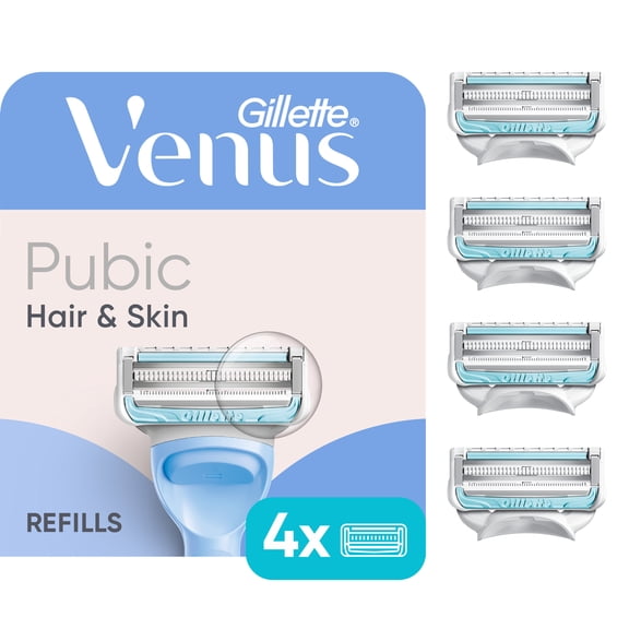 Venus for Pubic Hair & Skin, Intimate Razor for Women Razor Blade Refills, 4 Count