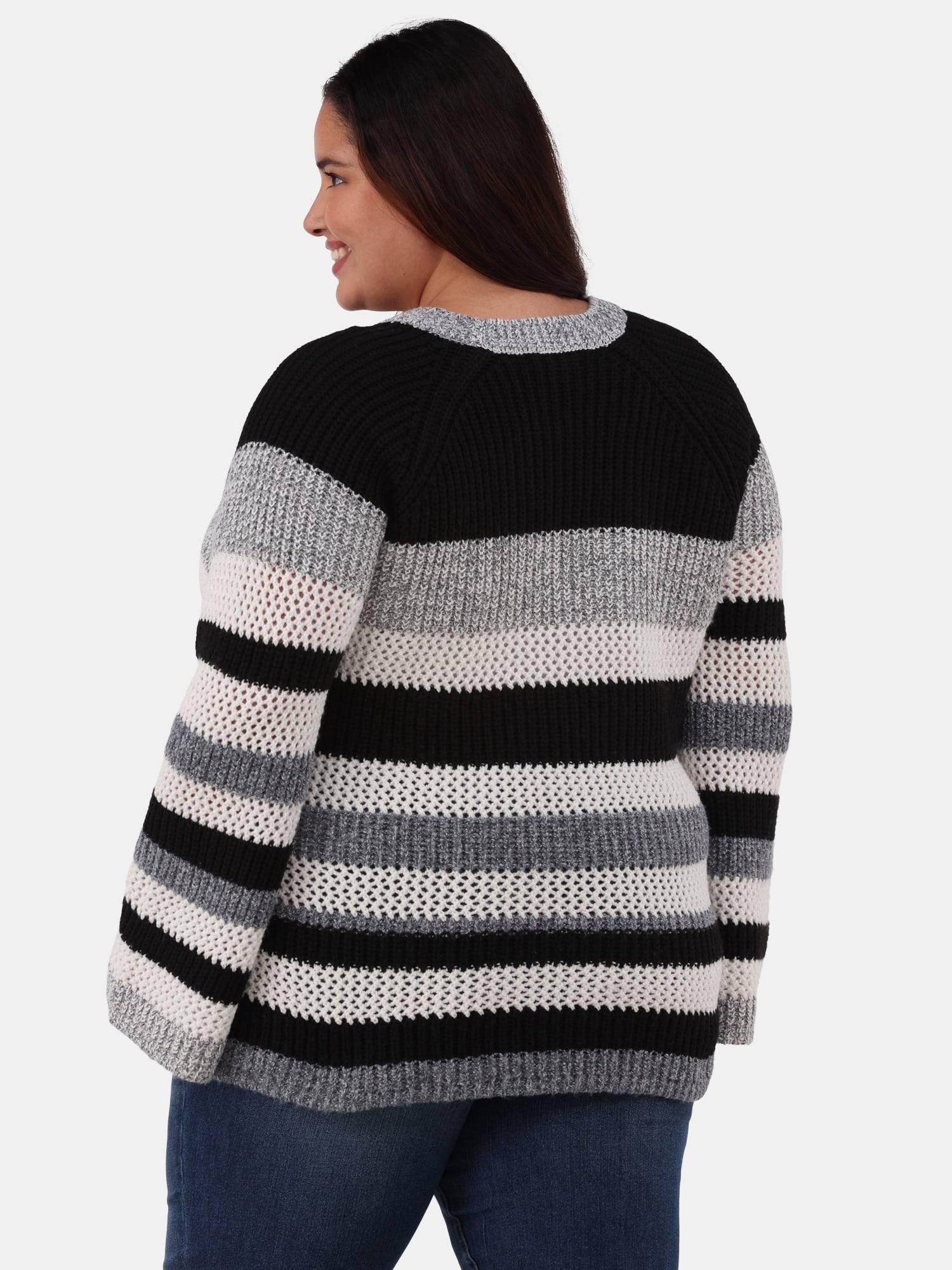 99 Jane Street Women's Plus Textured Striped Raglan Sweater, Midweight, Sizes 1X-4X