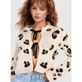 thumbnail image 6 of Women'S Crop Leopard Print Cardigan Tie Front Knit Long Sleeve Y2k Bo-W Sweater Apricot Color S, 6 of 8