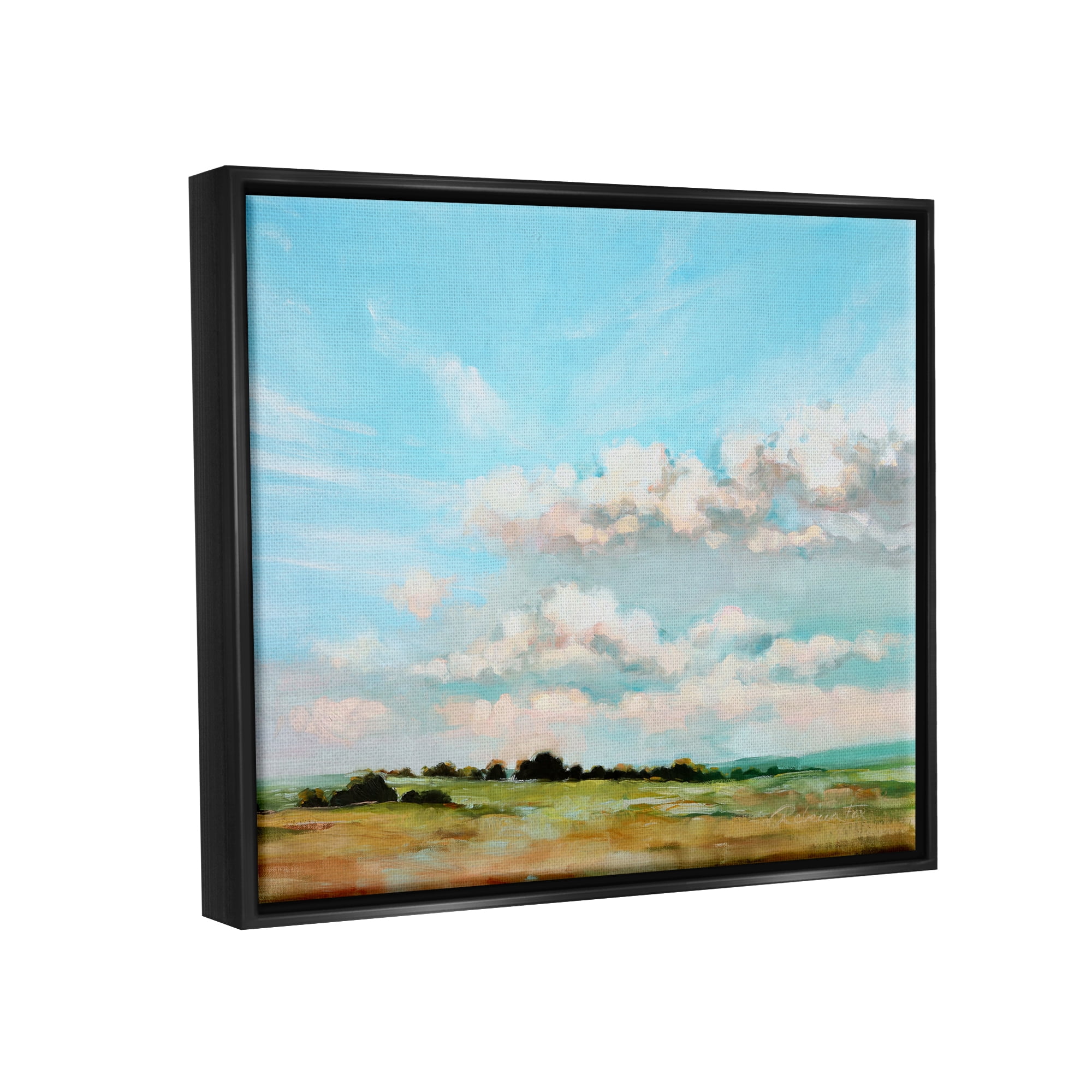 Stupell Industries Cloudy Landscape Painting Nature Painting Black Floater Framed Art Print Wall Art, 21 x 17