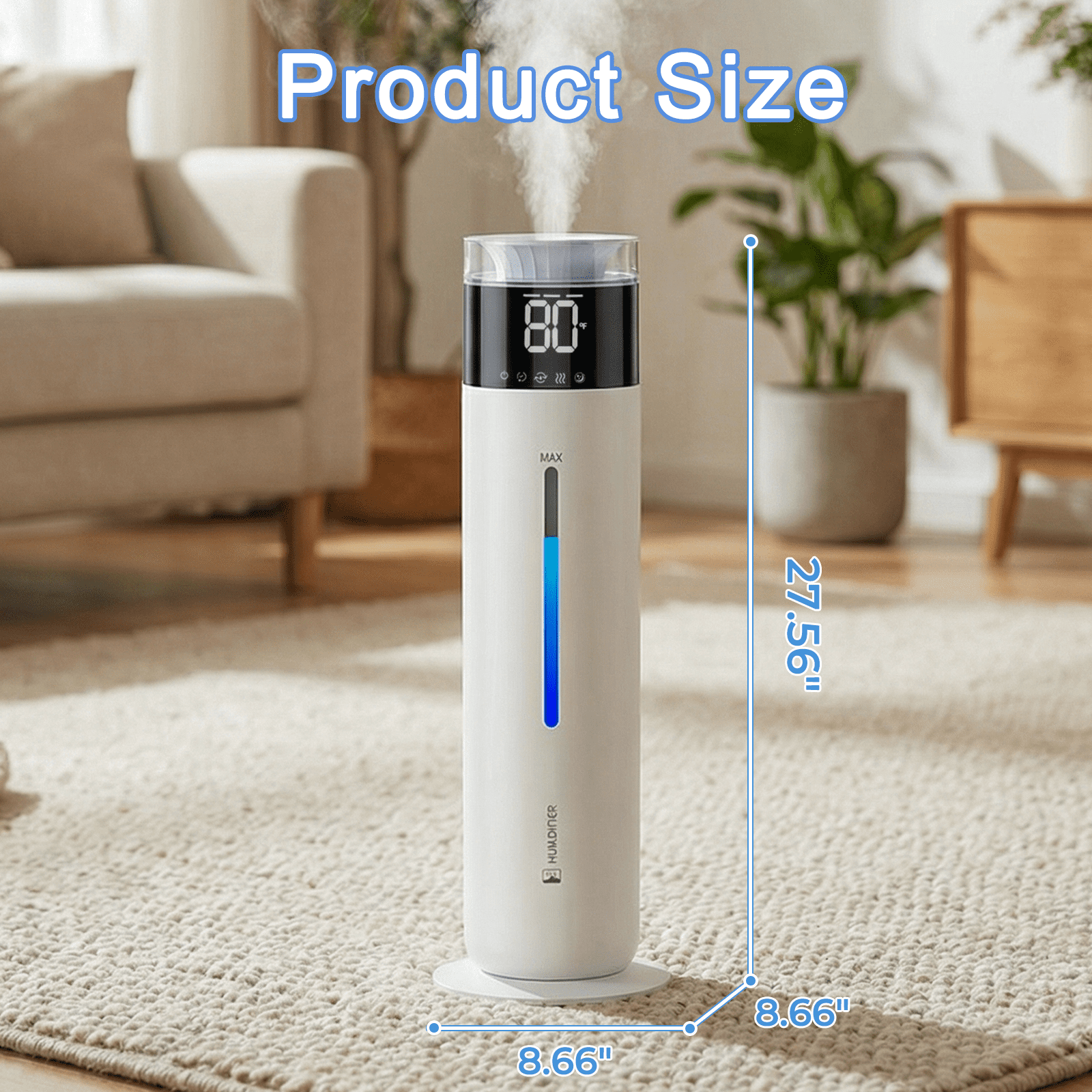 Rocyis 10L/2.6Gal Top Fill Cool Mist Humidifiers for Large Room up to 600 sq ft, 100H Runtime, Ultra Quiet 30dB, Auto Humidity Control, Essential Oil Tray, for Bedroom Office, White
