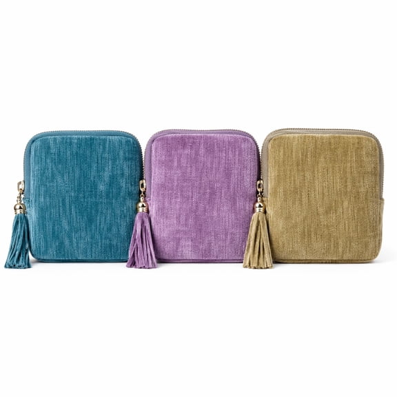 3-Pack Small Travel Jewelry Case, Portable Soft Velvet Organizer Pouch With Zipper Closure For Rings, Earrings, Necklaces And On-The-Go Storage.