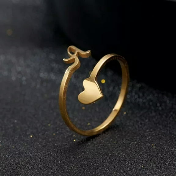 GKNET 26 Letters Initials A-Z Crystal Gold Plated Sliver Plated Adjustable Ring Women-Gold A