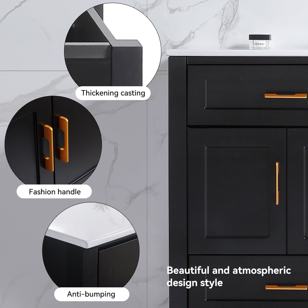 48" Black Bathroom Vanity with Sink, Solid Wood Cabinet, 4 Doors & 4 Drawers, Soft Close, Modern Storage Vanity Combo