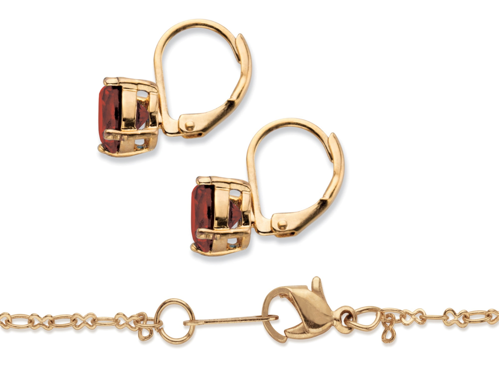 PalmBeach Jewelry Round Simulated Birthstone Earring and Solitaire Pendant Necklace Set in Goldtone 18"