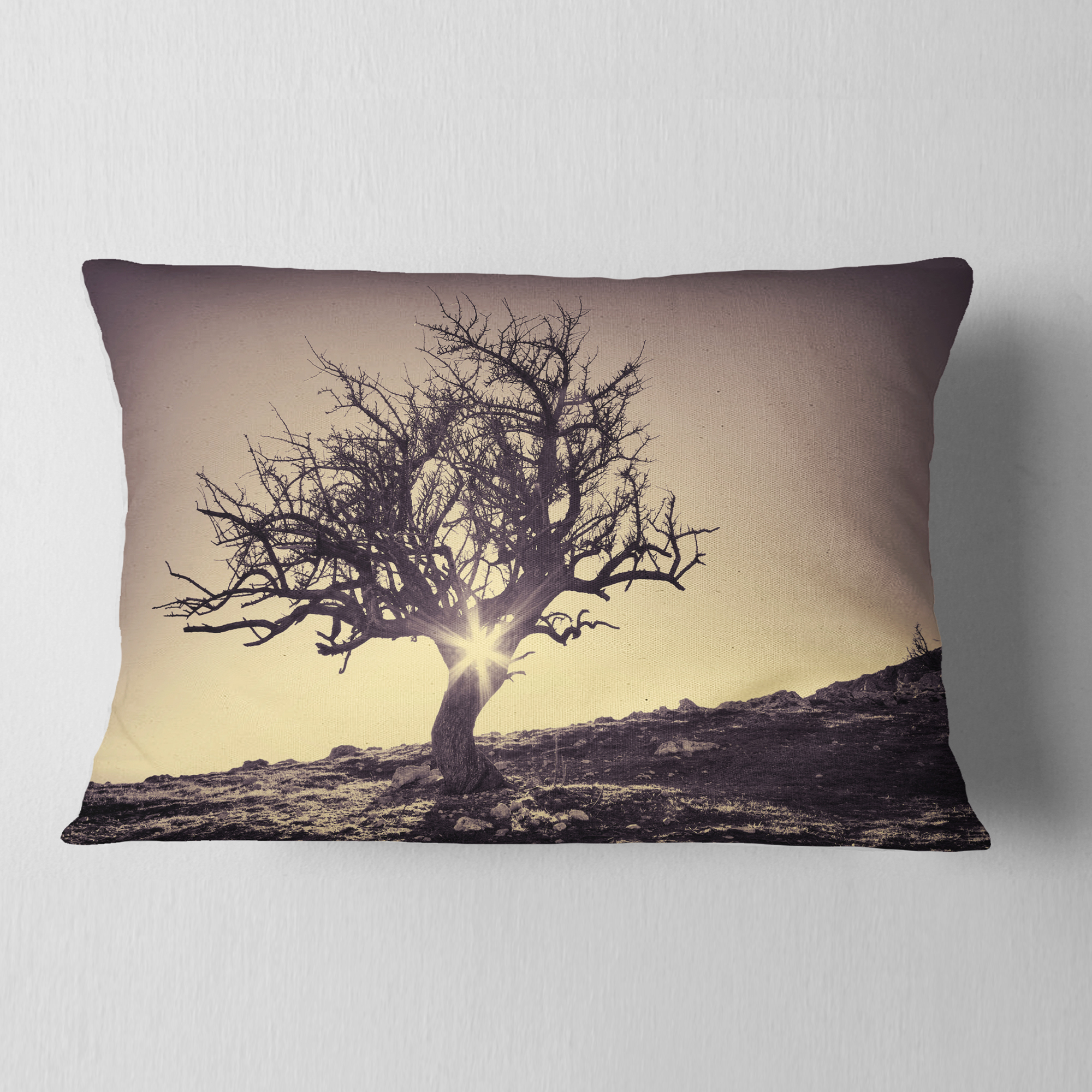 Designart Lonely Grey Tree in Mountain - Landscape Printed Throw Pillow - 12x20