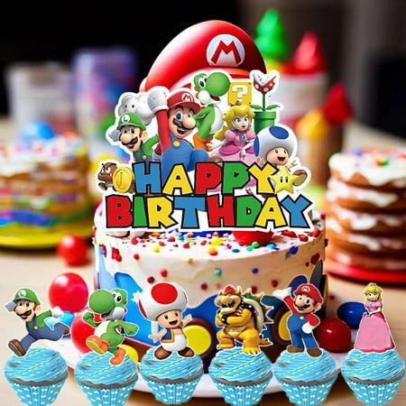 13 PCS Mario Birthday Party Supplies, Cake Decorations for Birthday Party Decorations Theme Birthday Party Supplies