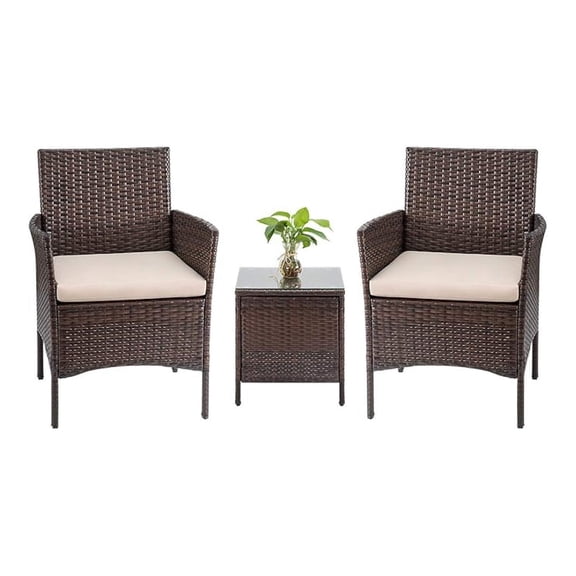 Tozey 3 Pieces Patio Furniture PE Rattan Outdoor Conversation Set with Table Backyard Porch Garden Poolside Balcony (Brown),VC700A
