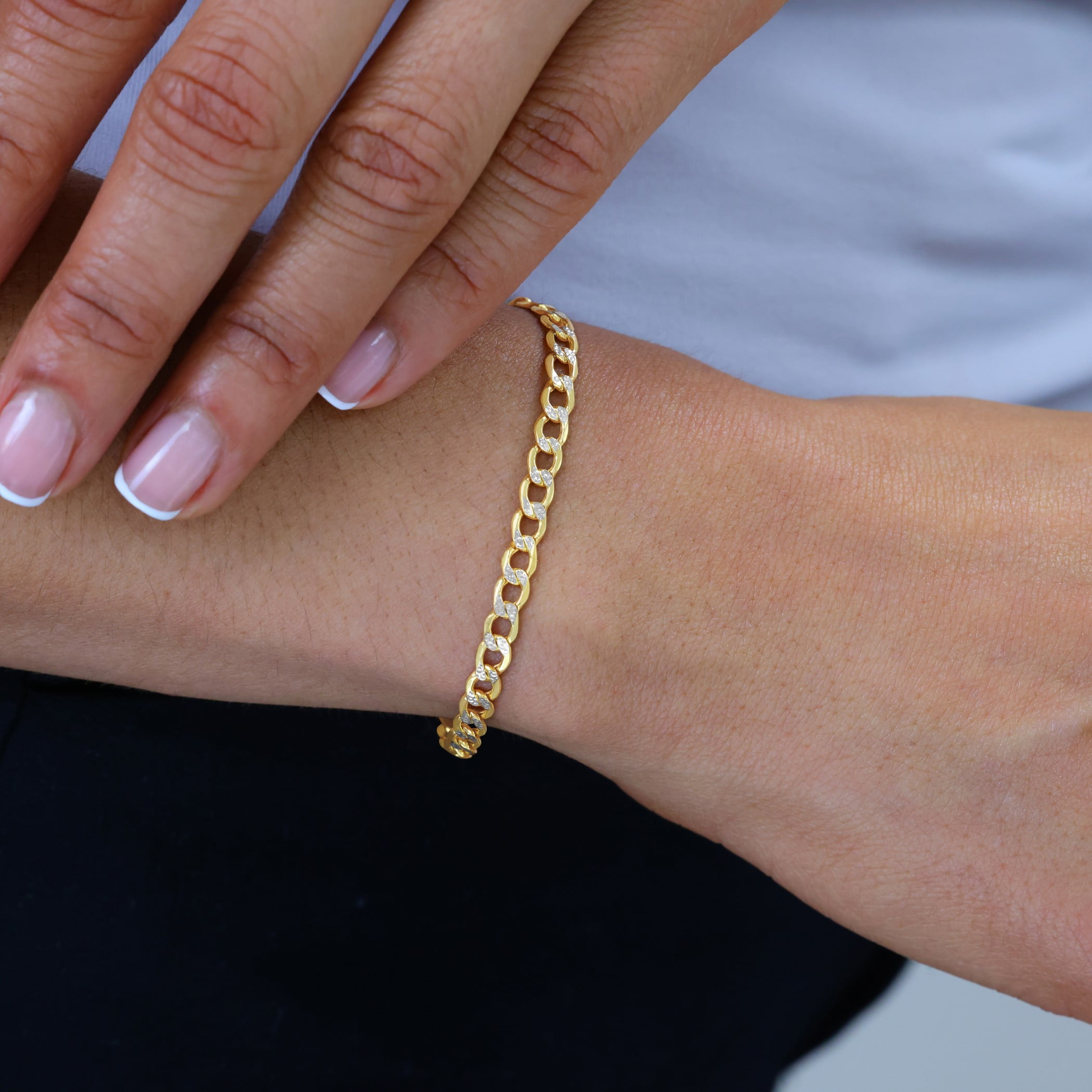 Nuragold 10K Real Yellow Gold Cuban Diamond Cut Pave Curb Link Chain Bracelet 7"-9" (2.5mm-6.5mm) Italian Jewelry for Men & Women