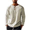 thumbnail image 3 of zbxnLI Mens Linen Shirts Drawstring V Neck Long Sleeve Shirt Lightweight Spring Fall Long Sleeve T-Shirts, 3 of 8