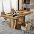 thumbnail image 4 of Tribesigns 63" Dining Table for 6, Farmhouse Wood Table Kitchen Table with Double Pedestal, Rustic Brown, 4 of 9