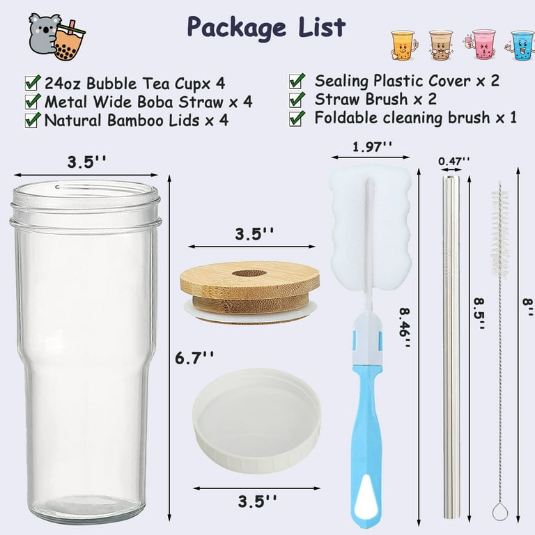 Spurtar Glass Cups with Lids and Straws, 24 Oz 4 Pack Iced Coffee Cup  Diamond Clear Mason Jar Drinking Glasses Smoothie Boba Cup Tumbler Travel  Bubble Tea Cup Gifts - Yahoo Shopping