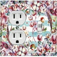 thumbnail image 1 of Metal Light Switch Plate Cover Lotus Pods Cotton Flower Teal Stripes FLW020, 1 of 13