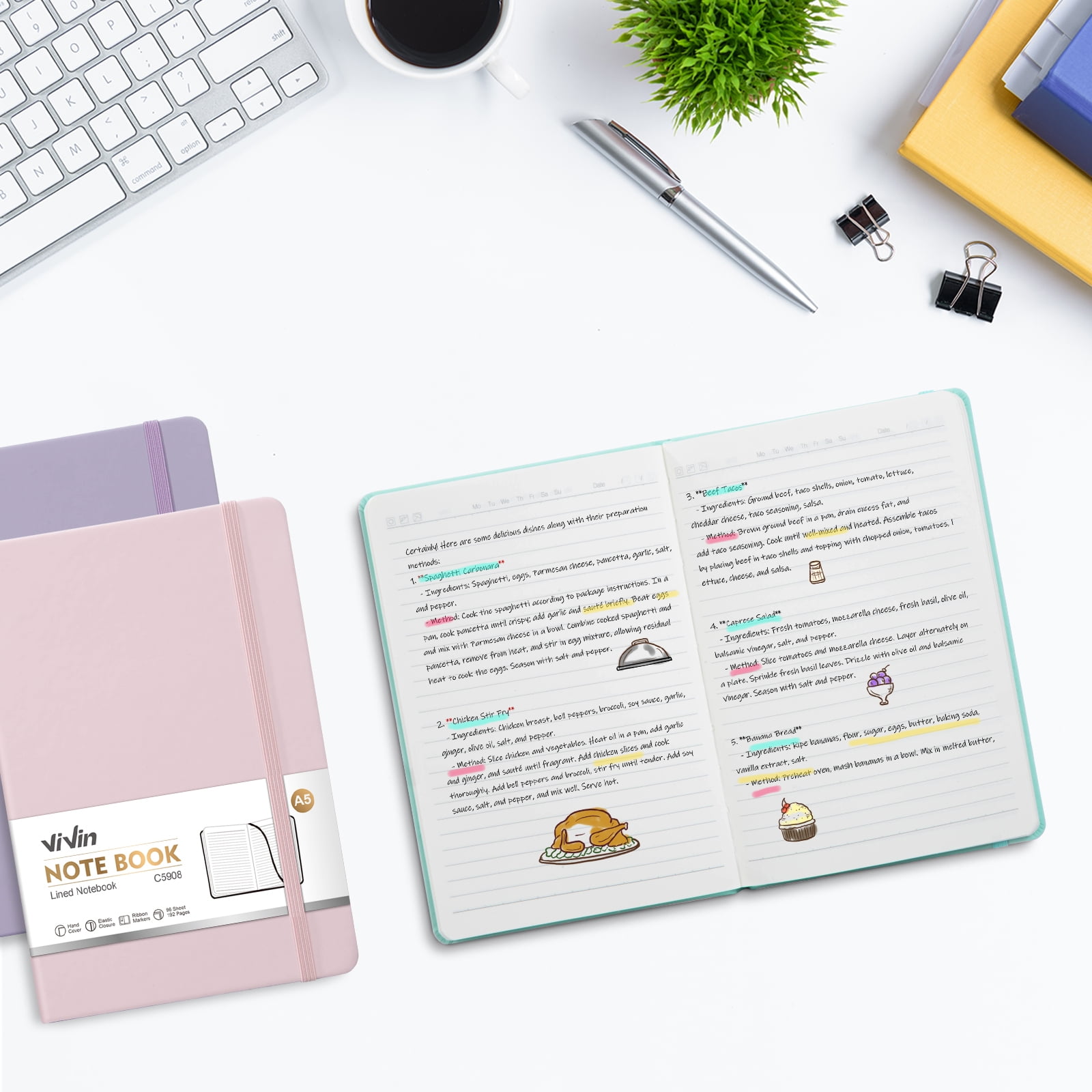 Vivin 3 Pack Journal Notebook, A5 Hardcover Leather Journals, College Ruled Lined Journal Notebook, Writing and Notebooks for office, home, school- Pink&Purple&Blue