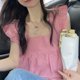 thumbnail image 4 of Top de manga ondulada para mujer, blusa de camisa de verano transpirable dulce a la moda para uso diario al aire libre, Rosa M, 4 of 8
