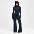 thumbnail image 2 of Girony Women's Polka Dot Workout Outfit Set, Zip Up Stand Collar Jacket & High Waist Flared Pants 2 Piece Yoga Tracksuit, 2 of 8