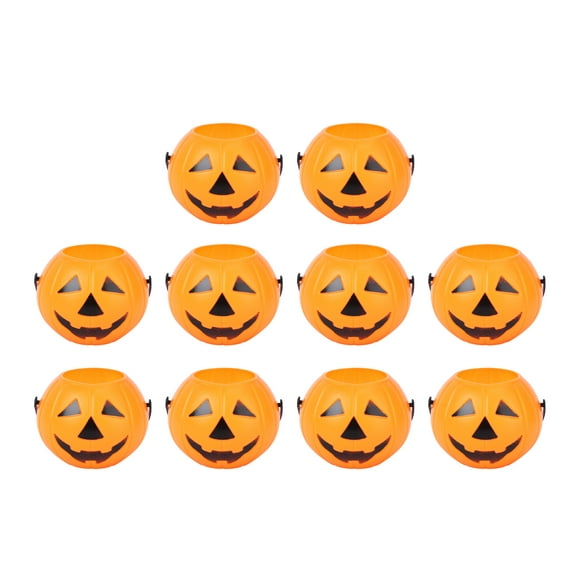 10pcs Halloween Portable Pumpkin Bucket Children Trick or Treat Pumpkin Candy Pail Holder (Orange)