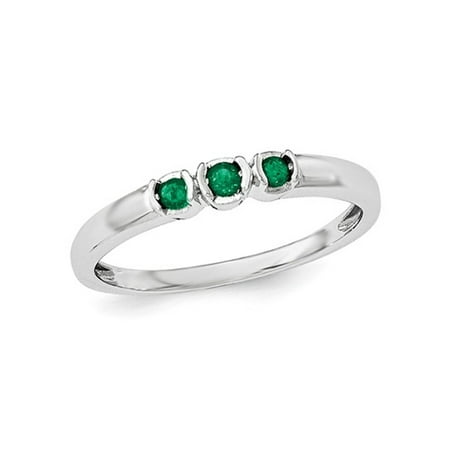 - Three Stone Natural Green Emerald Ring 1/10 Carat (ctw) in Polished Sterling Silver