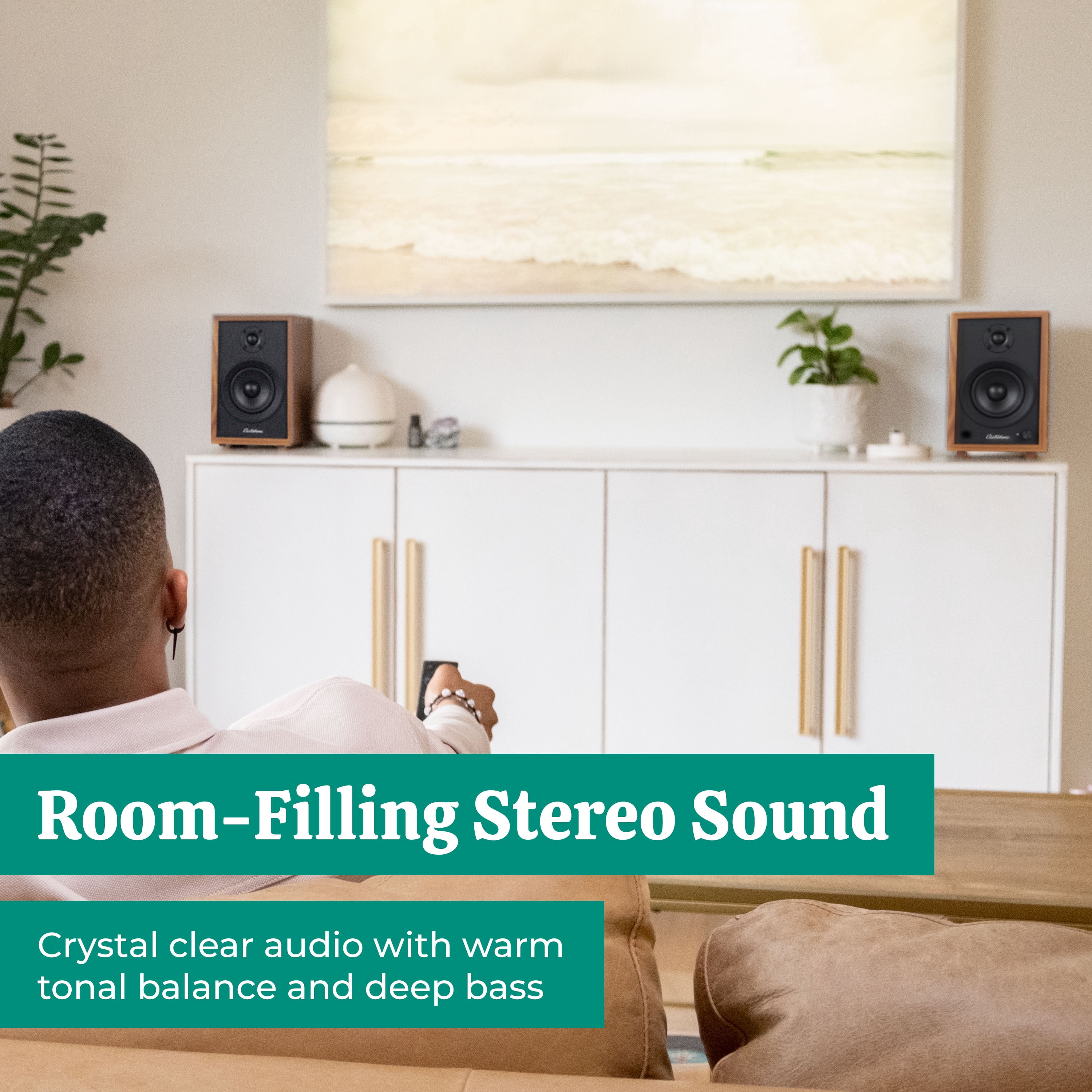 Electrohome McKinley 2.0 Stereo Powered Bookshelf Speakers with Built-in Amplifier and 4" Drivers for Turntable, TV, PC and Wireless Music Streaming featuring Bluetooth 5, RCA and Aux (EB30)