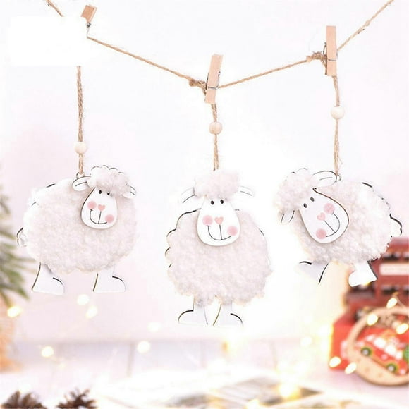 Colgante de madera con forma de ovejita, adorno colgante para el hogar, fiestas, decoración de la puerta principal.