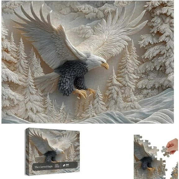 The Carved Eagle Jigsaw Puzzle 1000 Pieces, Majestic Bald Eagle Wildlife Puzzles Game, Challenging Bald Eagles Mid-Flight Design Puzzles, Perfect Home DecorationFamily Activity