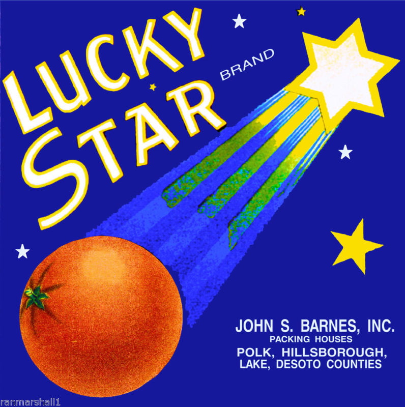 Polk Florida Lucky Star Orange Citrus Fruit Vintage Crate Label Art Print