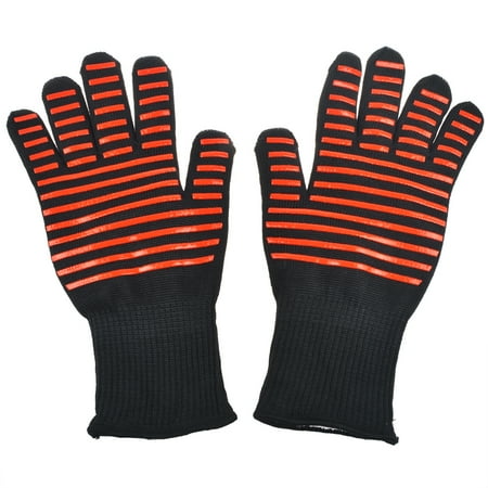Flame Resistant Gloves - ABLEGRID BBQ Oven Gloves Extremely Flame Heat Resistant Barbecue Mitts with Silicone Fingers for Grilling, Fireplace or Kitchen Oven - EN407 Rated to 932 Fahrenheit