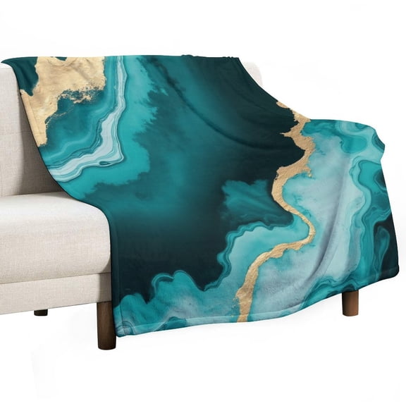 Marble Teal Gold Abstract Blankets Bedroom Living Room Sofa Throw Blankets for Beds