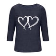 thumbnail image 3 of YUGYXL Fall Sweaters for Women Ribbed Knit Fashion Heart Print 3/4 Sleeve Casual Winter Clothes Pullover Tops Navy L, 3 of 5