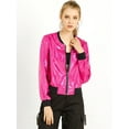 thumbnail image 3 of INSPIRE CHIC Women's Costume Stand Collar Metallic Zip Crop Length Bomber Jacket, 3 of 4