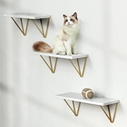 White Set of 3 Modern Wall Mounted Floating Shelves with Triangle Golden Metal Brackets