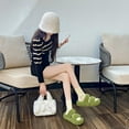 thumbnail image 4 of Pantuflas de mujer con suela gruesa y alza, color verde, doble tira, estilo moderno con letras, cómodas para otoño e invierno, talla 37 Rkxzt, 4 of 9