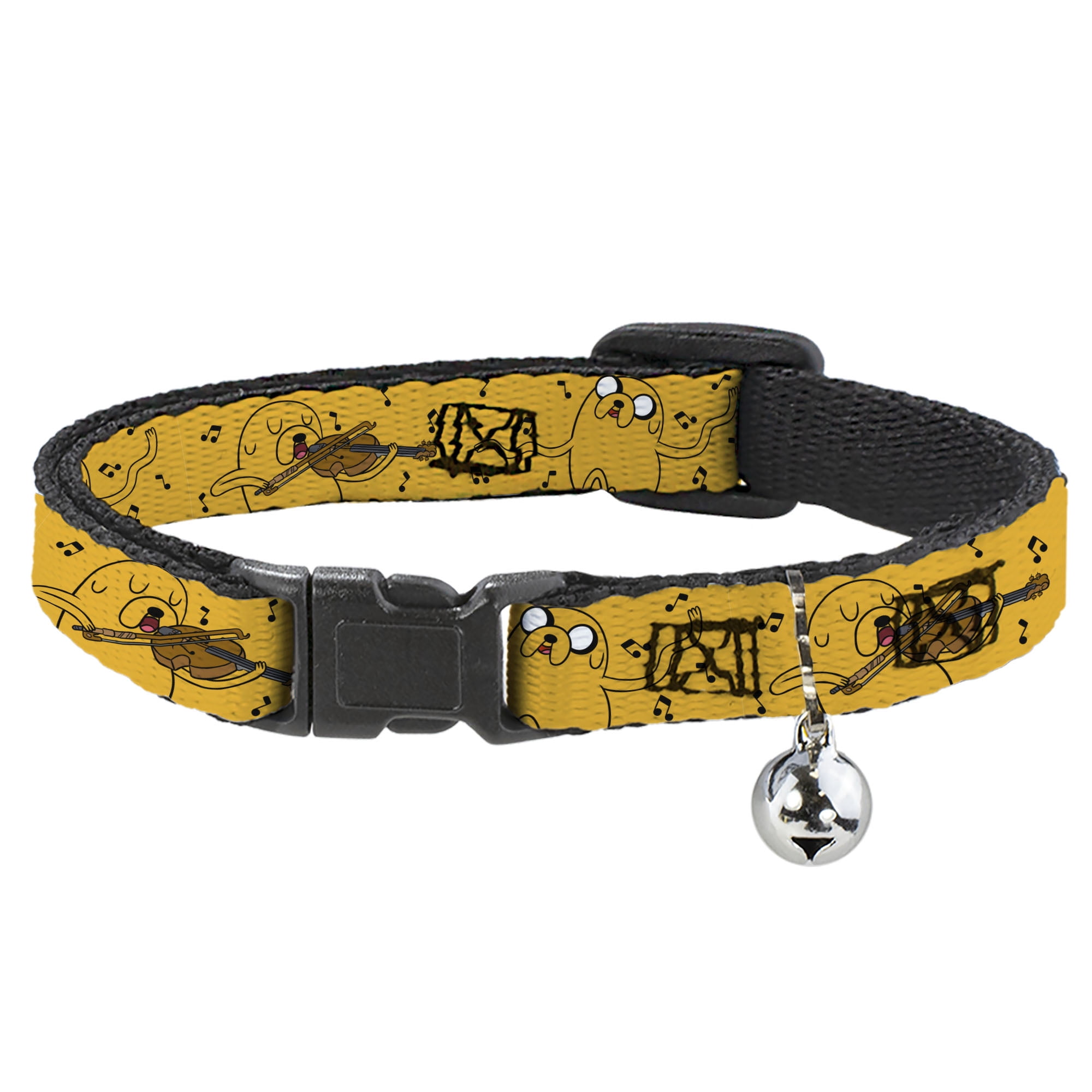Adventure Time Breakaway Cat Collar With Bell Plastic Clip Easy Adjustable Adventure Time Jake Dancing and Violin Poses Yellow 8.5 to 12 Inches 0.5 Inch Wide