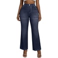 thumbnail image 2 of VBVC Women's Denim-Look Flare Sweatpants,Breathable Wide Leg Trousers For Women,Vintage Bootcut Pants with No Pockets or No Button,Navy,S-2XL, 2 of 10