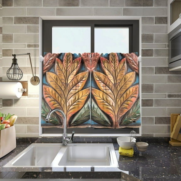 Leaf Frame Kitchen Curtains Half Tier Curtain 2 Rod Pockets Bathroom Bedroom Cupborad Living Room 27"x24"