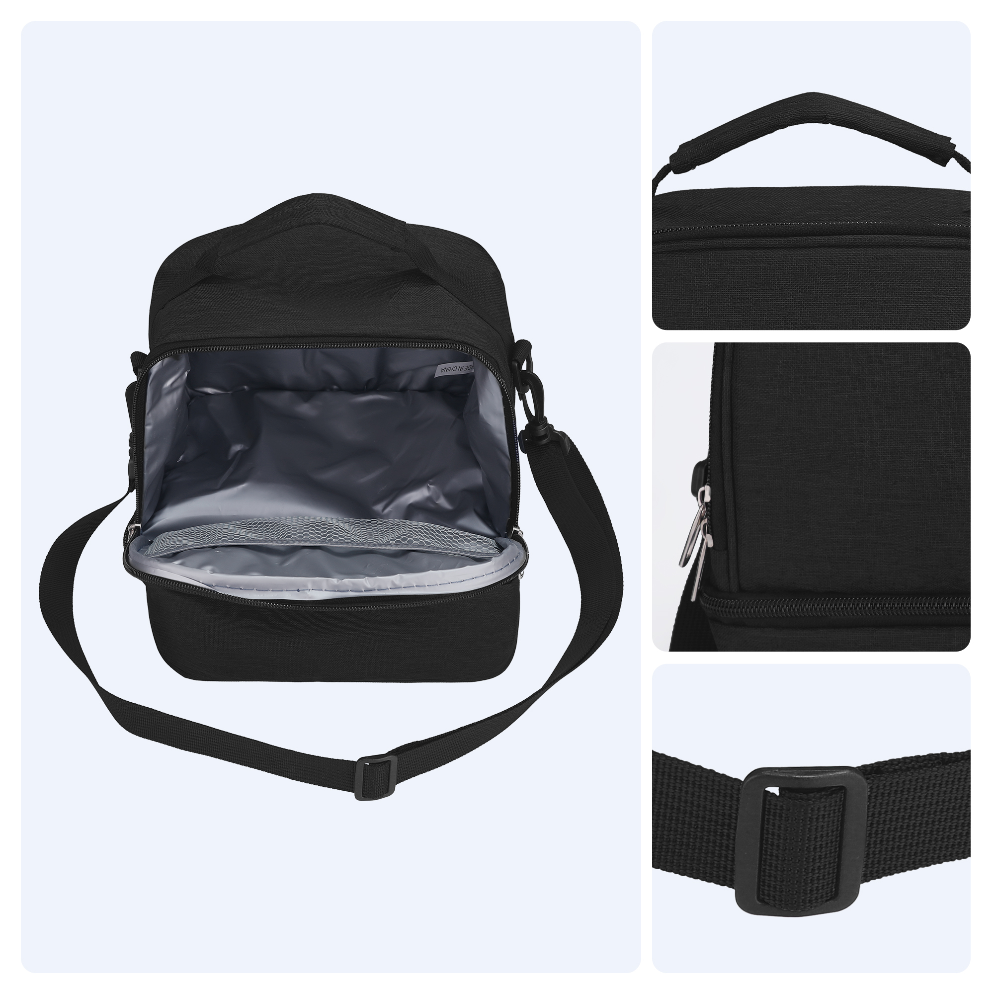 Unique Bargains Insulated Leakproof Lunch Bag for Office, Picnic Black