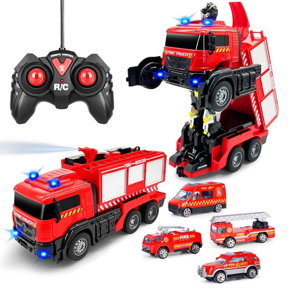 Camión de bomberos Grarain con control remoto, sonido LED y rociador de agua