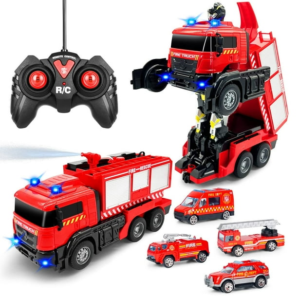 Camión de bomberos Grarain con control remoto, sonido LED y rociador de agua